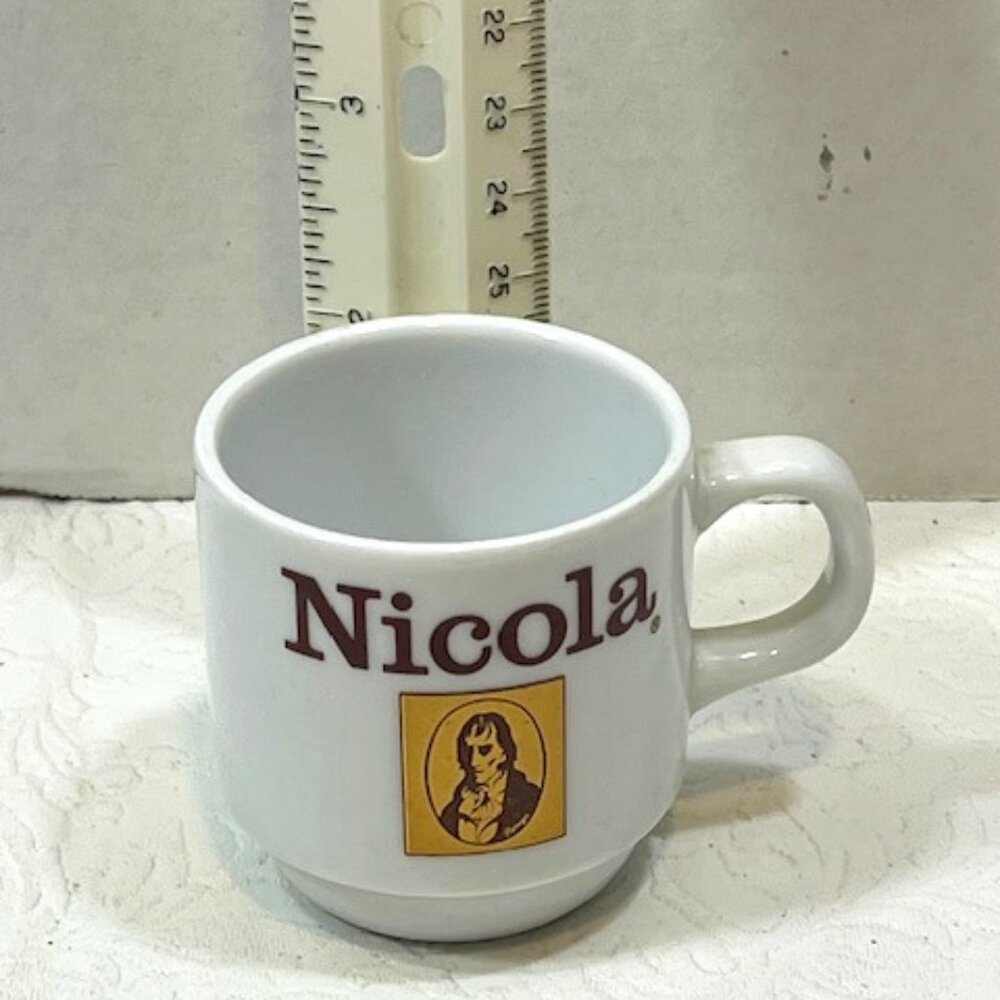 VTG Porcelain Nicola Coffee Gilded Portrait Logo Espresso Cup Portugal 2.2"Tall